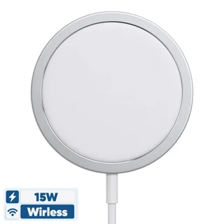 شارژر بی سیم اپل ۱۵ وات مدل MagSafe دارای یک عدد درگاه خروجی بی سیم Wireless به همراه کابل USB TypeC